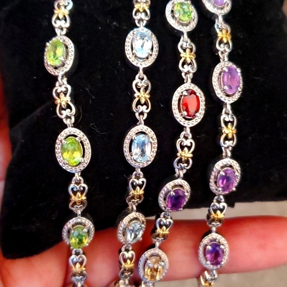 Genuine Gemstone Station Bolo Bracelet in Gold Rhodium & Platinum Plated 2.75ctw
